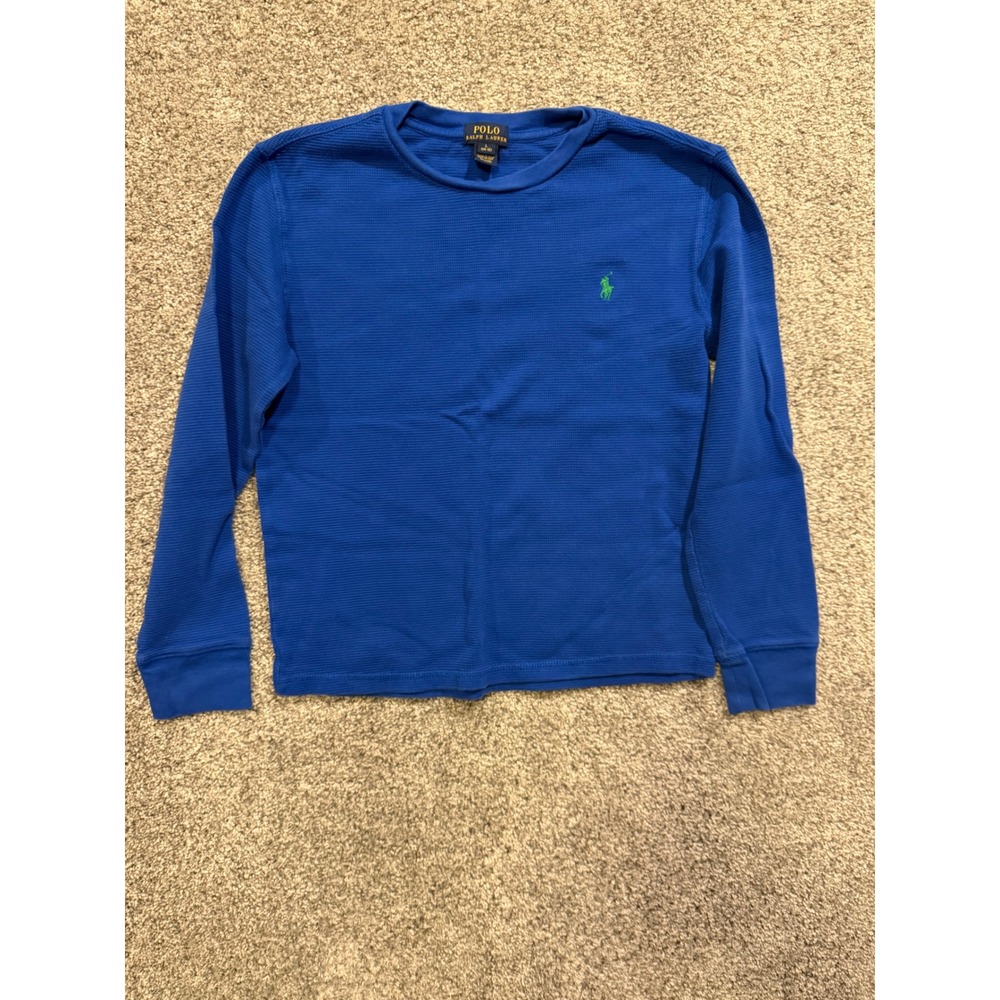 Polo Ralph Lauren Sweatshirt Kids‎ L 14-16 Blue Waffle Knit Long Sleeve Shirt